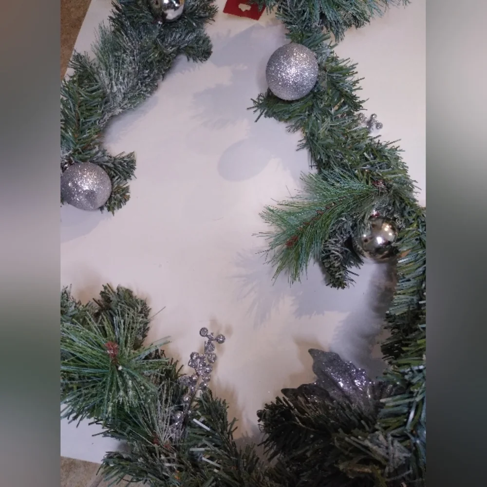 Frosted Garland Swag with Silver Glitter Details 6'+